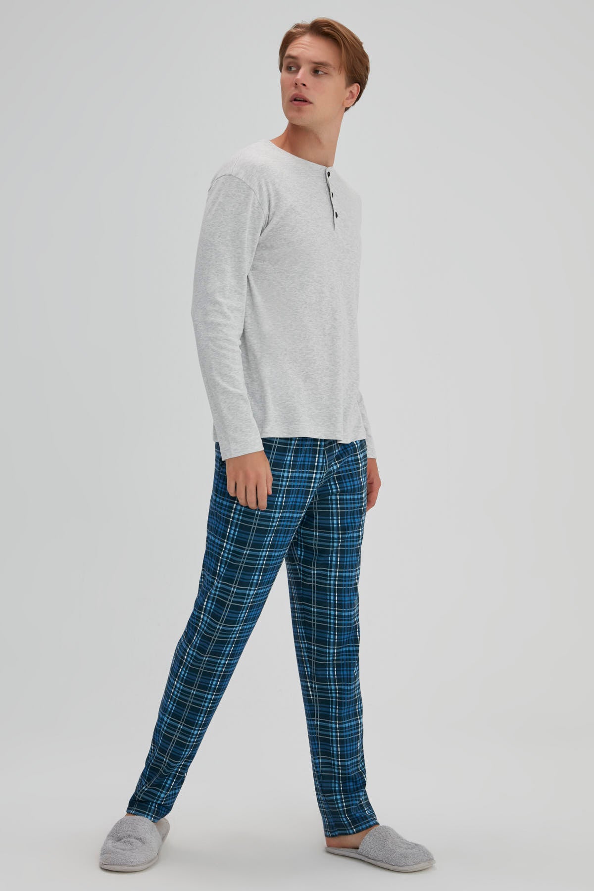 Lacivert Erkek Ekoseli Eşofman Altı