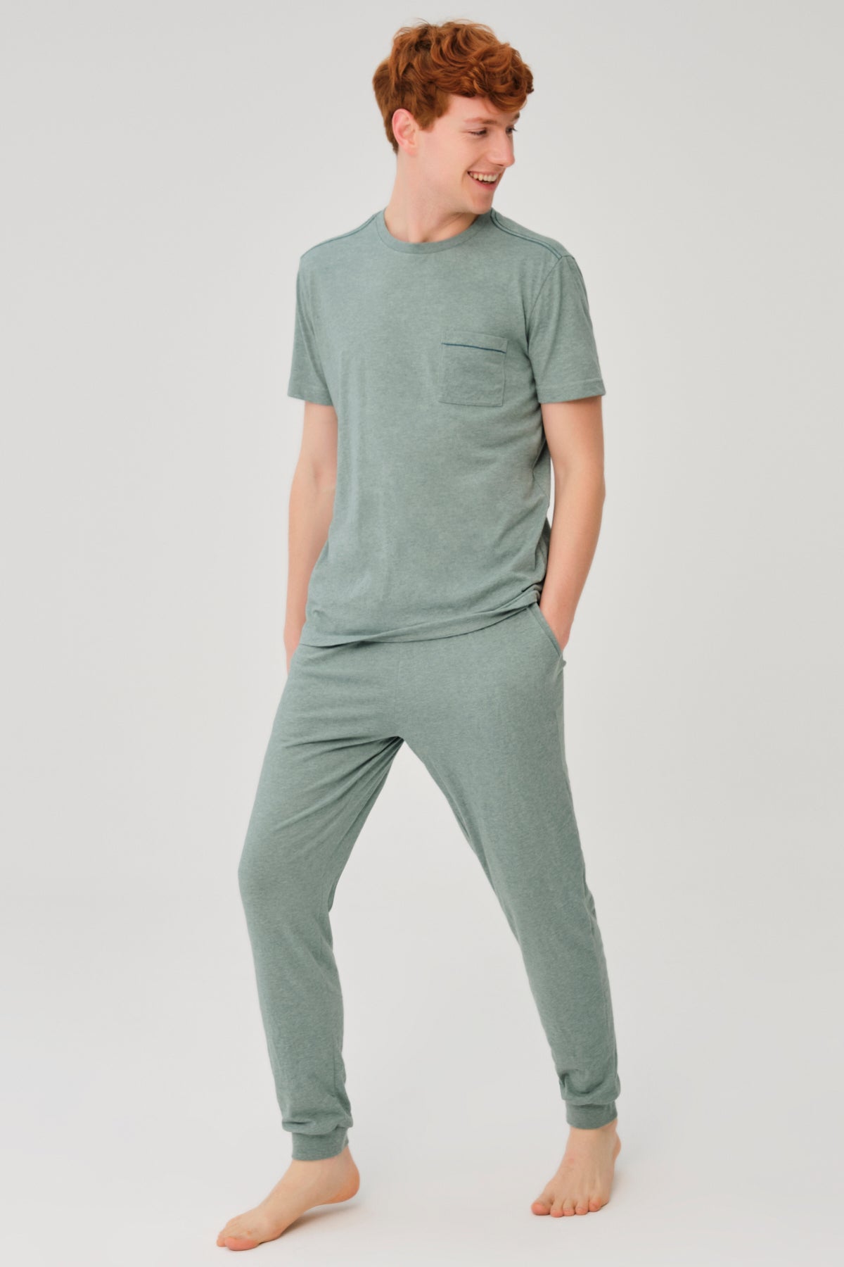 GREEN MELANGE PYJAMA SET