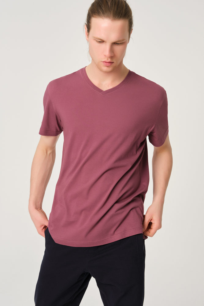 Bordo V Yaka Erkek T-Shirt