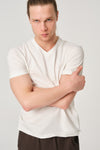 Ekru V Yaka Erkek T-Shirt