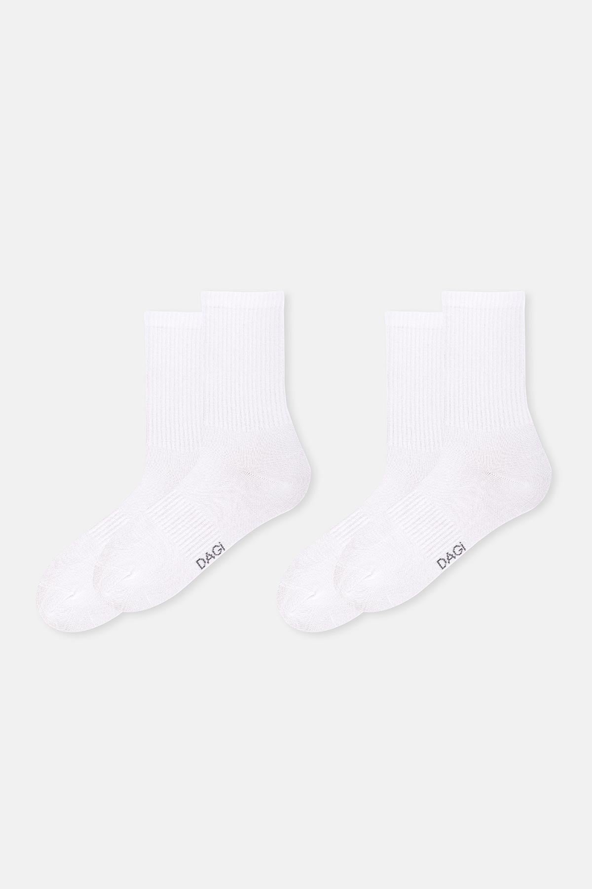Beyaz Erkek 2'Li Basic Spor Çorap