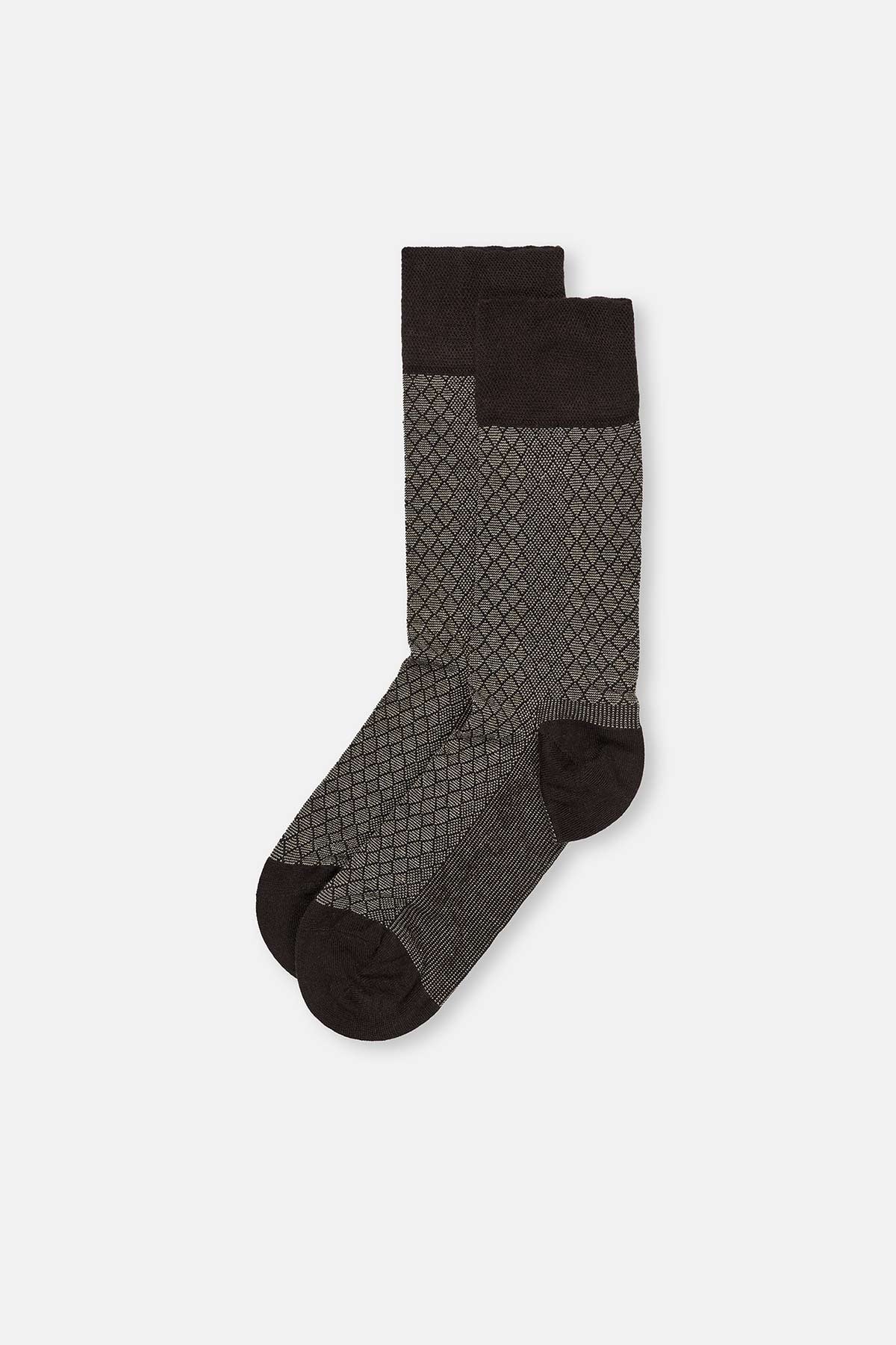 Kahve Erkek Bambu Küçük Ekose Desen Soket Çorap