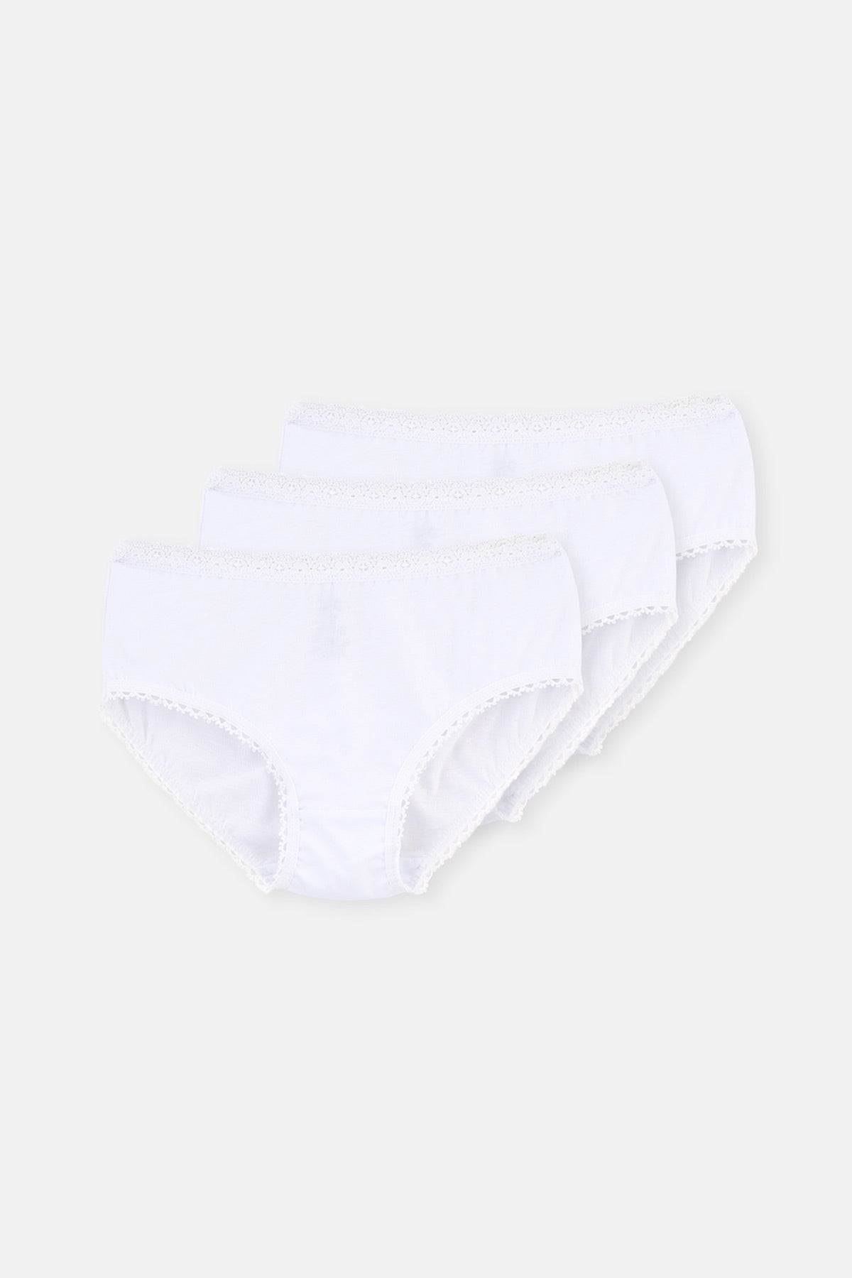 Beyaz 3'lü Penye Kız Çocuk Slip Külot