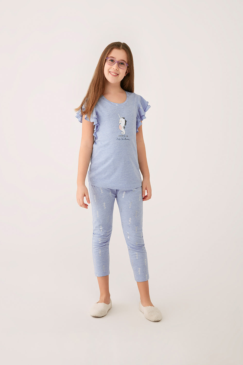 BLUE  MELANGE PYJAMA SET