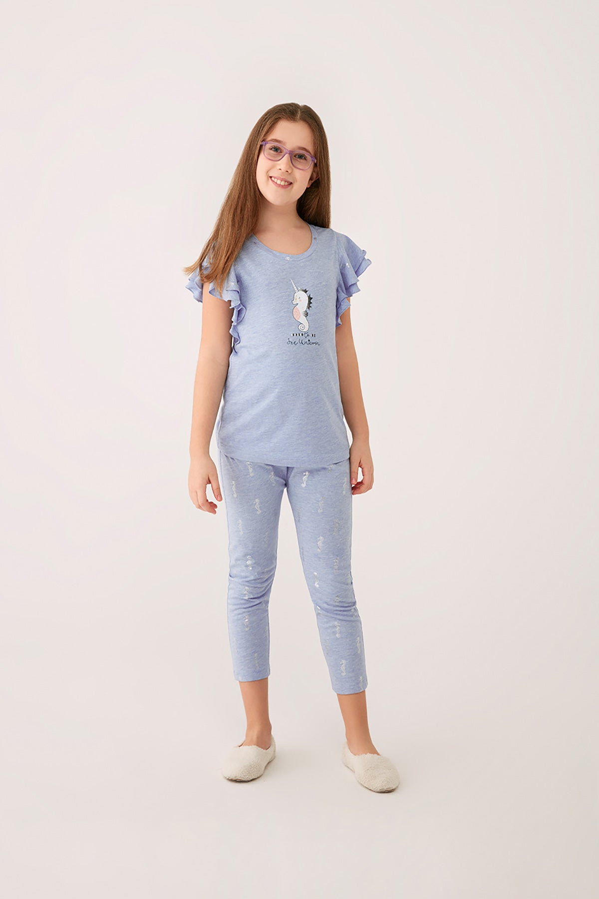 BLUE  MELANGE PYJAMA SET